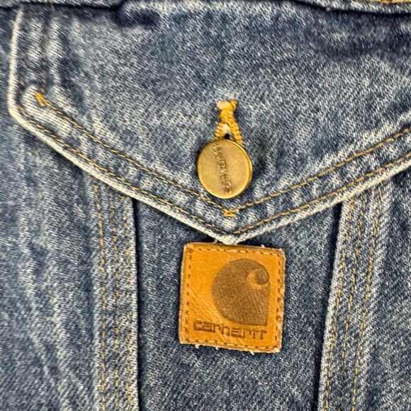 VTG 90s Carhartt Denim Blanket Lined Trucker Jacket Mens XL Button Up JB0998 USA - Picture 4 of 11